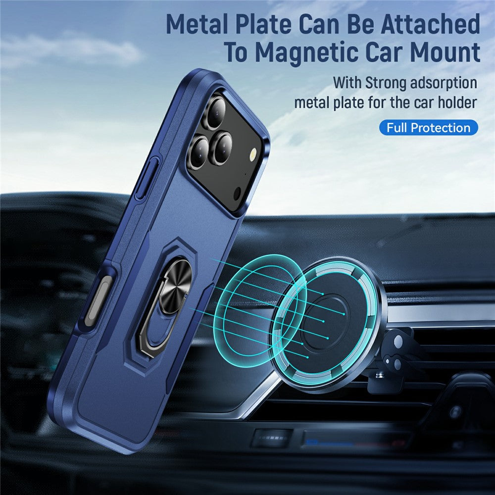 For iPhone 17 Pro Max Case Military Grade Ring Kickstand PC + TPU Phone Cover - Blue