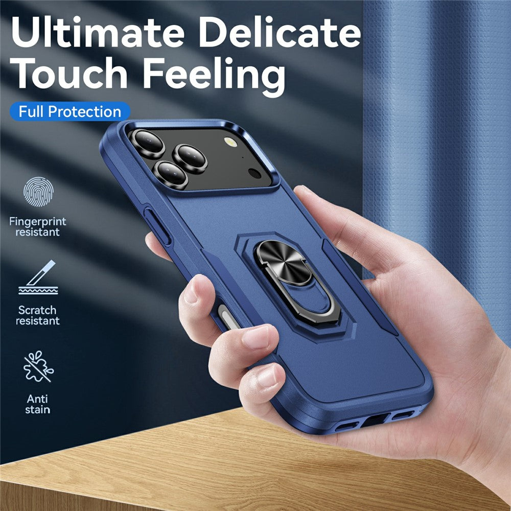 For iPhone 17 Pro Max Case Military Grade Ring Kickstand PC + TPU Phone Cover - Blue