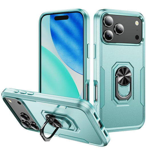 For iPhone 17 Pro Max Case Military Grade Ring Kickstand PC + TPU Phone Cover - Green