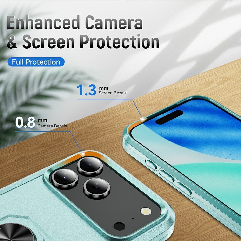 For iPhone 17 Pro Max Case Military Grade Ring Kickstand PC + TPU Phone Cover - Green