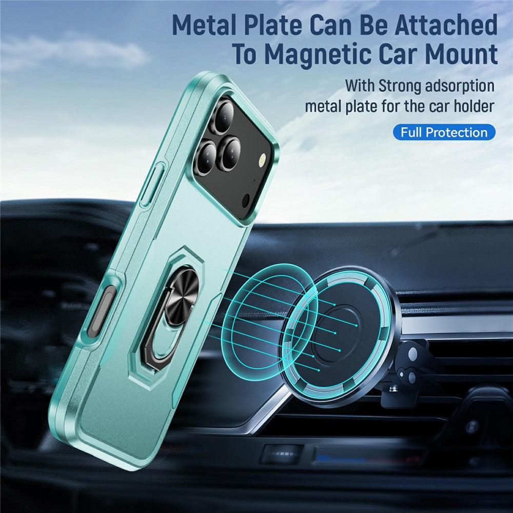 For iPhone 17 Pro Max Case Military Grade Ring Kickstand PC + TPU Phone Cover - Green