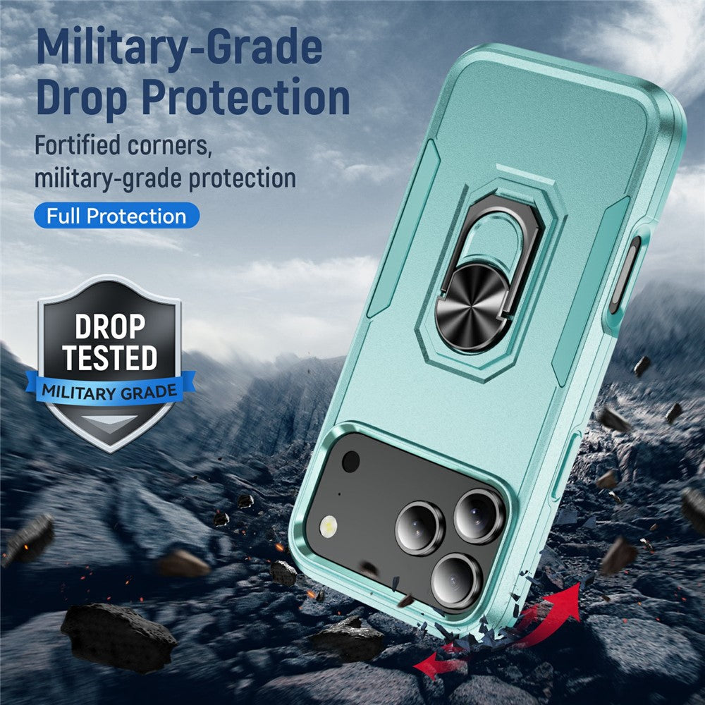 For iPhone 17 Pro Max Case Military Grade Ring Kickstand PC + TPU Phone Cover - Green