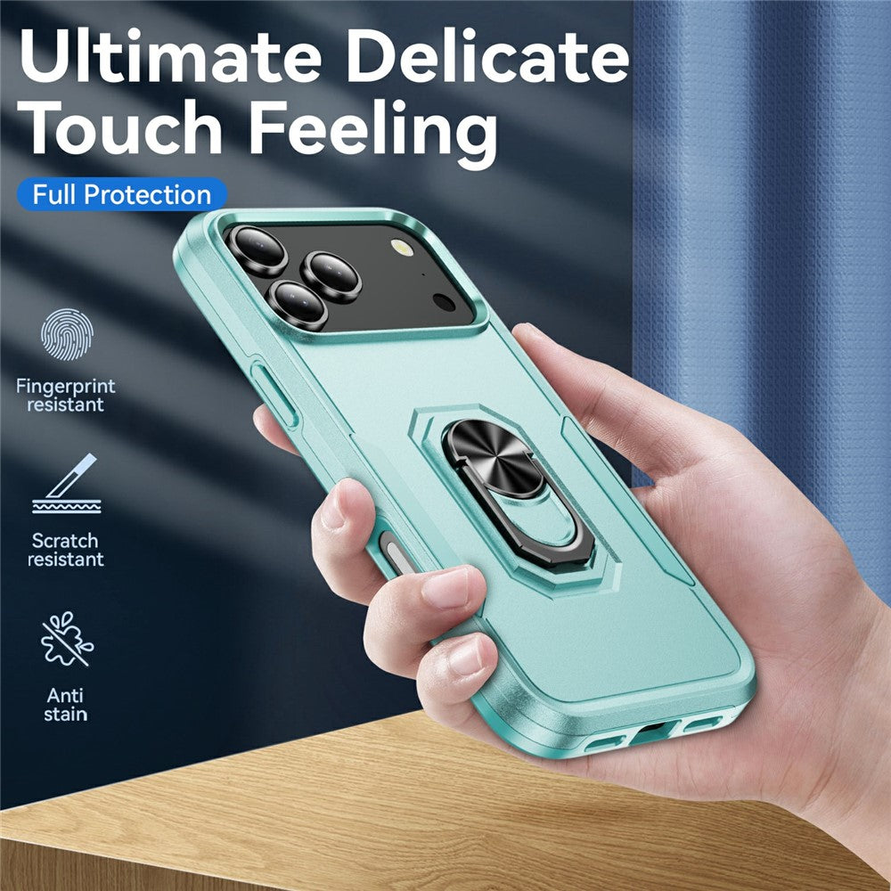 For iPhone 17 Pro Max Case Military Grade Ring Kickstand PC + TPU Phone Cover - Green