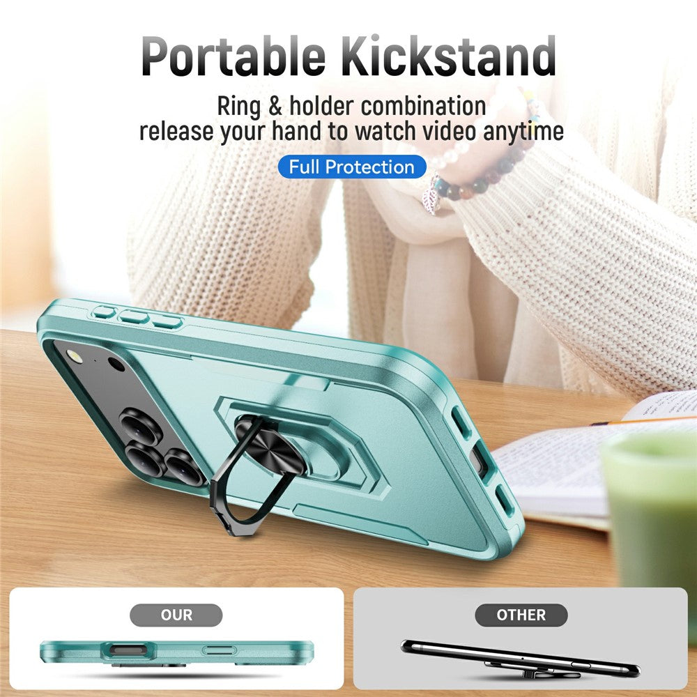 For iPhone 17 Pro Max Case Military Grade Ring Kickstand PC + TPU Phone Cover - Green