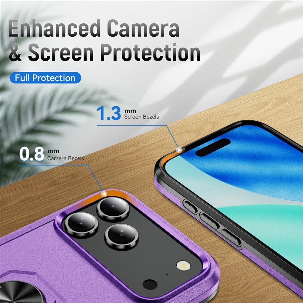For iPhone 17 Pro Max Case Military Grade Ring Kickstand PC + TPU Phone Cover - Purple + Black