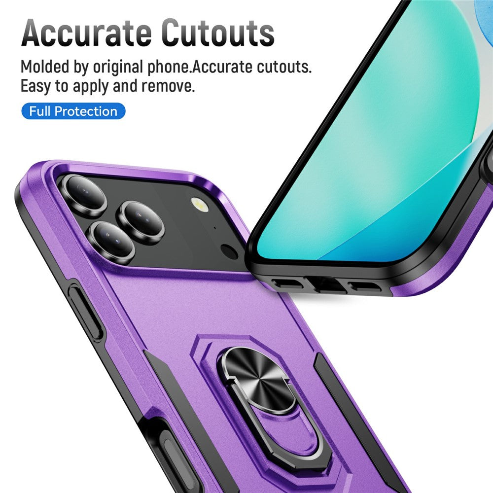 For iPhone 17 Pro Max Case Military Grade Ring Kickstand PC + TPU Phone Cover - Purple + Black