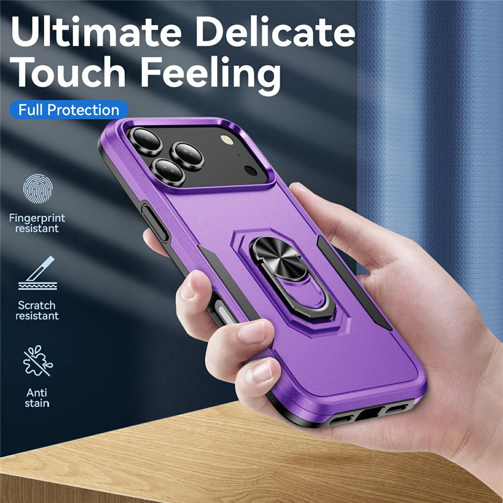 For iPhone 17 Pro Max Case Military Grade Ring Kickstand PC + TPU Phone Cover - Purple + Black