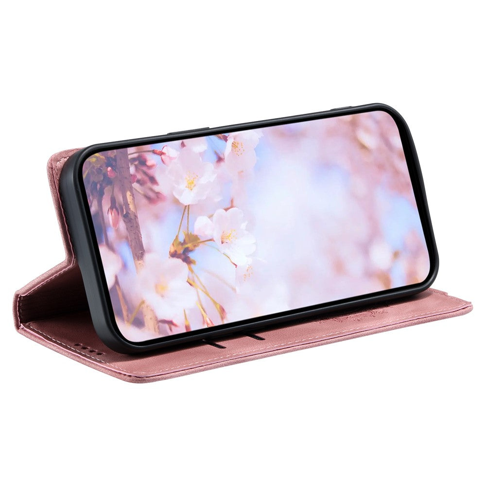 For iPhone 17 Pro Max Case Magnetic Closing Leather Phone Cover Pattern Imprinted - Rose Gold