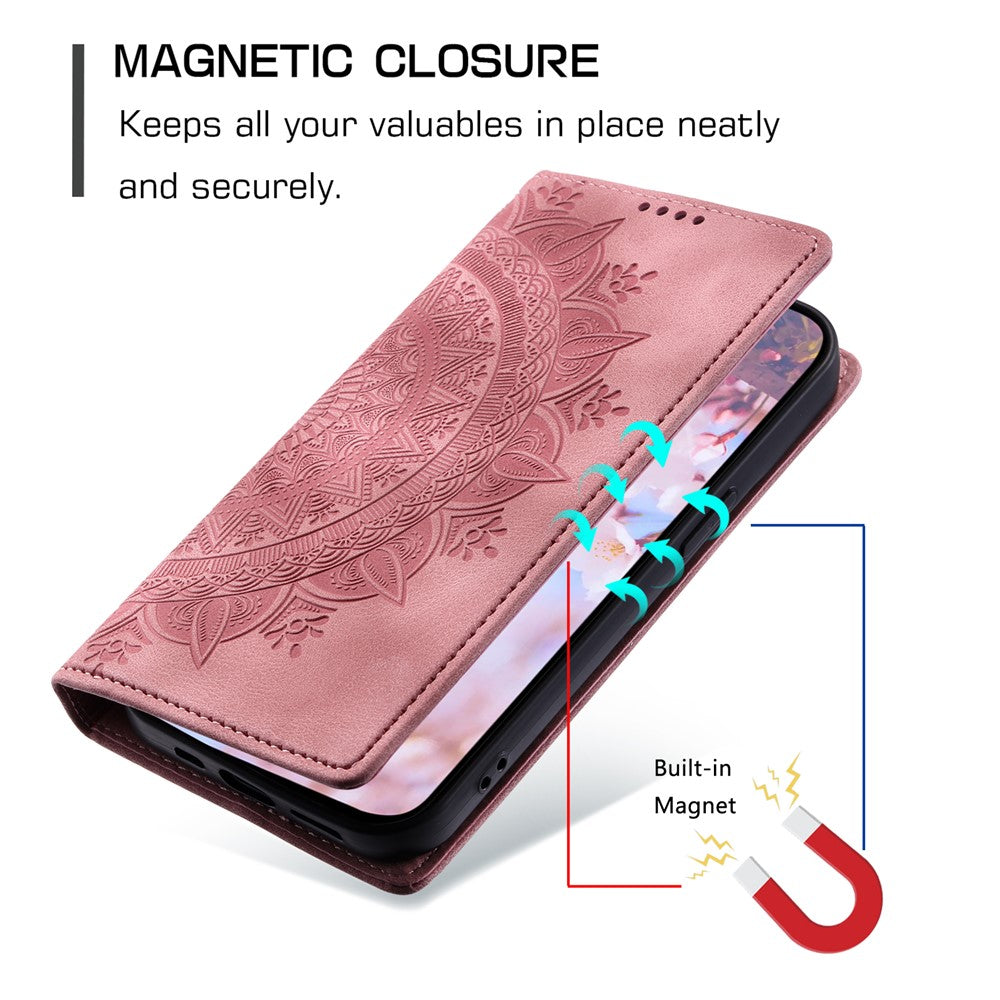 For iPhone 17 Pro Max Case Magnetic Closing Leather Phone Cover Pattern Imprinted - Rose Gold