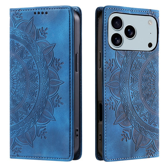 For iPhone 17 Pro Max Case Magnetic Closing Leather Phone Cover Pattern Imprinted - Blue