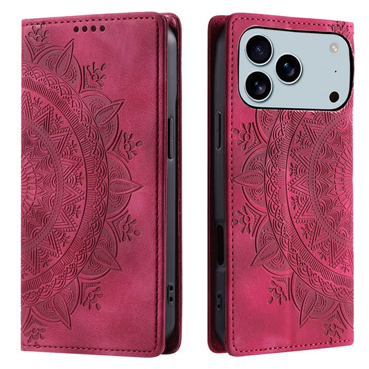 For iPhone 17 Pro Max Case Magnetic Closing Leather Phone Cover Pattern Imprinted - Rose