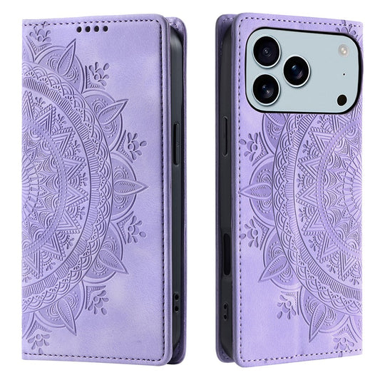 For iPhone 17 Pro Max Case Magnetic Closing Leather Phone Cover Pattern Imprinted - Purple