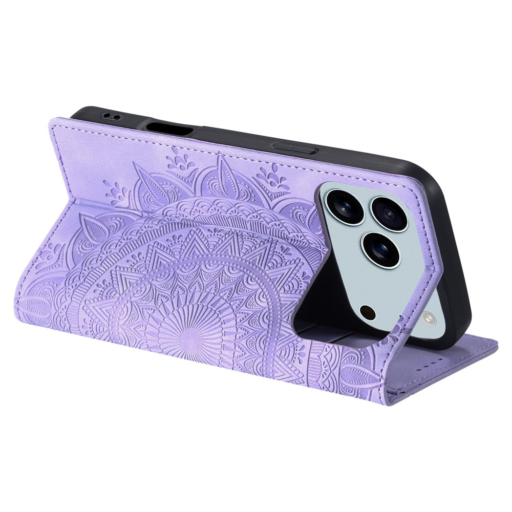 For iPhone 17 Pro Max Case Magnetic Closing Leather Phone Cover Pattern Imprinted - Purple