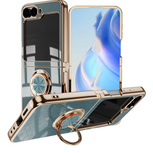 For Samsung Galaxy Z Flip7 5G Case Precise Cutouts 6D Electroplating TPU Phone Cover with Ring Holder - Grey
