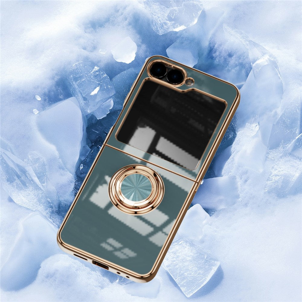 For Samsung Galaxy Z Flip7 5G Case Precise Cutouts 6D Electroplating TPU Phone Cover with Ring Holder - Grey