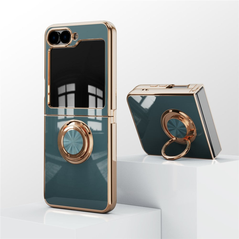 For Samsung Galaxy Z Flip7 5G Case Precise Cutouts 6D Electroplating TPU Phone Cover with Ring Holder - Grey