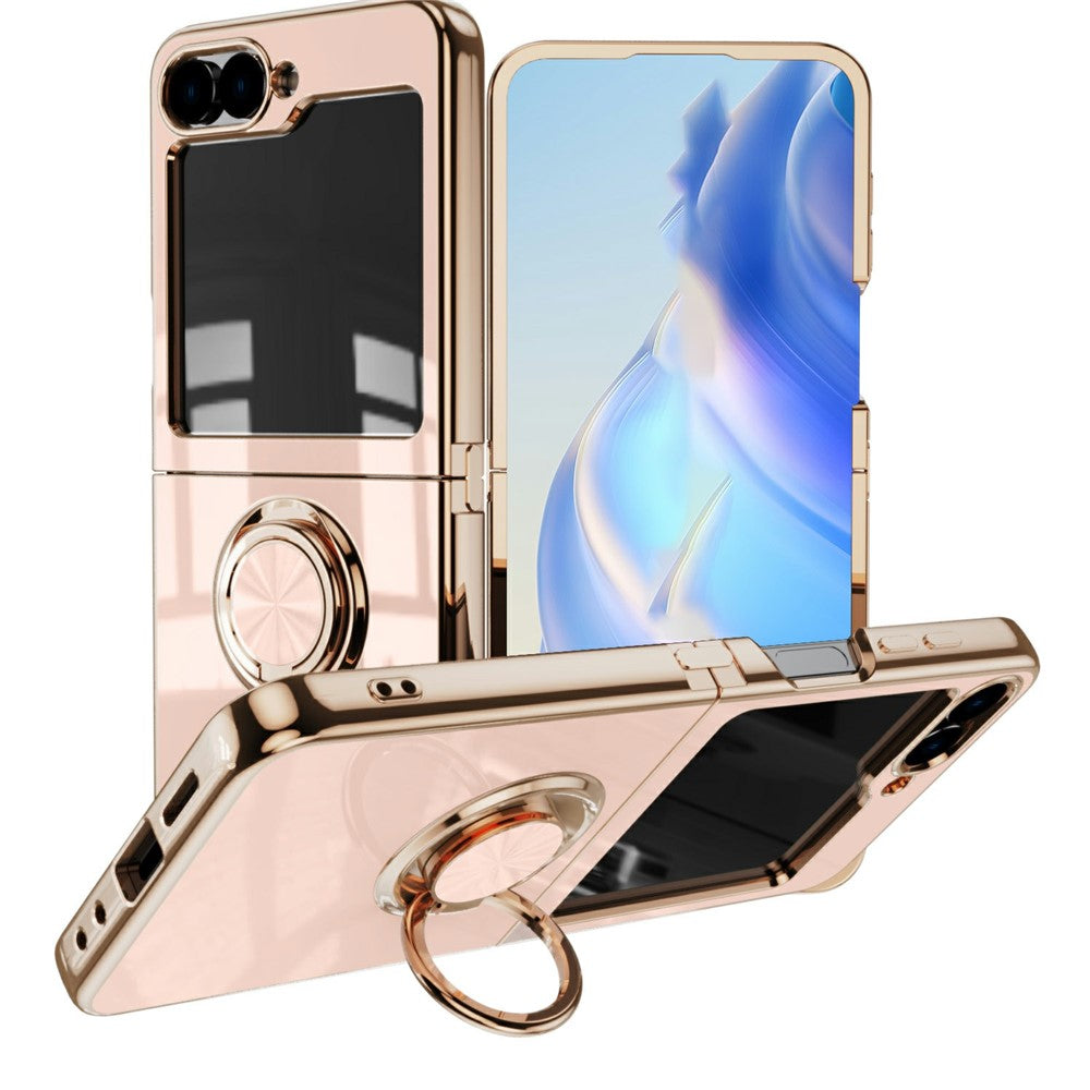 For Samsung Galaxy Z Flip7 5G Case Precise Cutouts 6D Electroplating TPU Phone Cover with Ring Holder - Pink