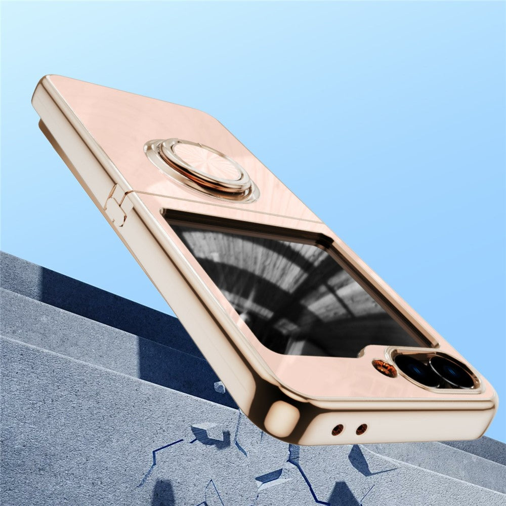For Samsung Galaxy Z Flip7 5G Case Precise Cutouts 6D Electroplating TPU Phone Cover with Ring Holder - Pink