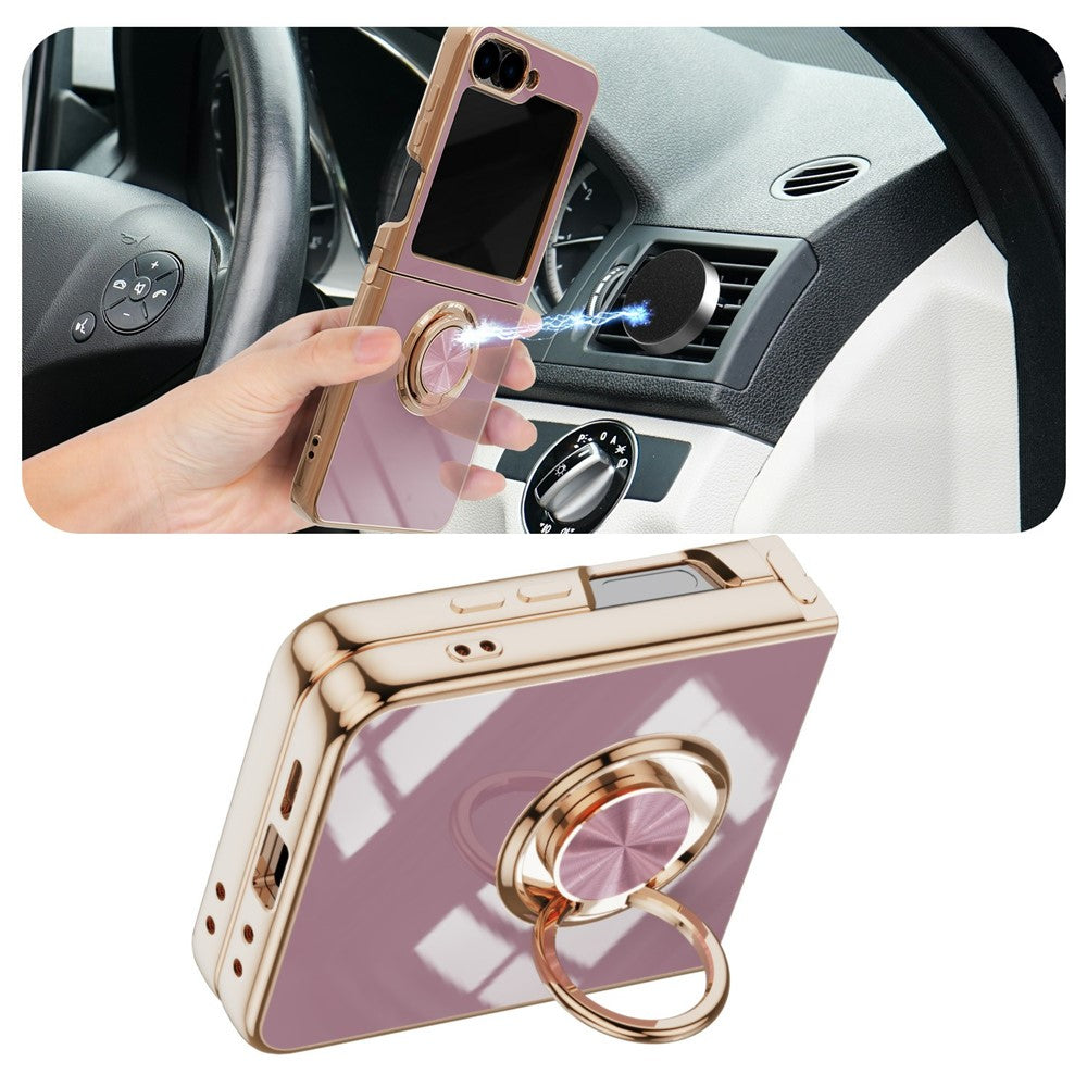 For Samsung Galaxy Z Flip7 5G Case Precise Cutouts 6D Electroplating TPU Phone Cover with Ring Holder - Light Purple