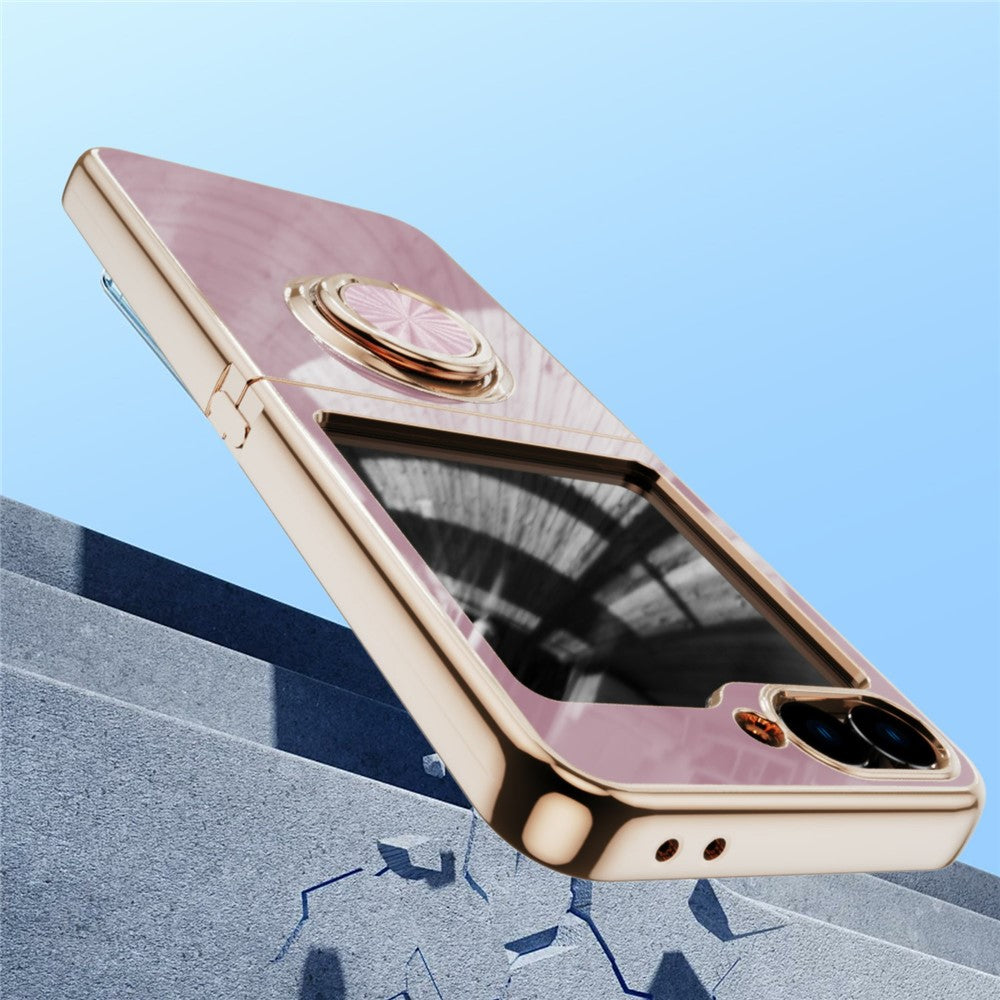 For Samsung Galaxy Z Flip7 5G Case Precise Cutouts 6D Electroplating TPU Phone Cover with Ring Holder - Light Purple