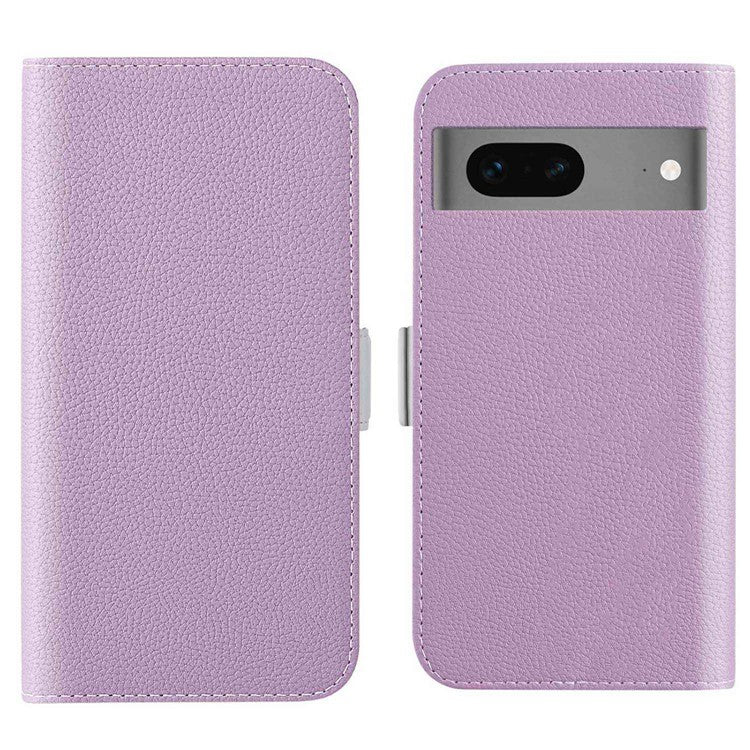 For Google Pixel 7 5G Litchi Texture PU Leather Full Protection Case Candy Color Phone Wallet Cover with Stand - Light Purple