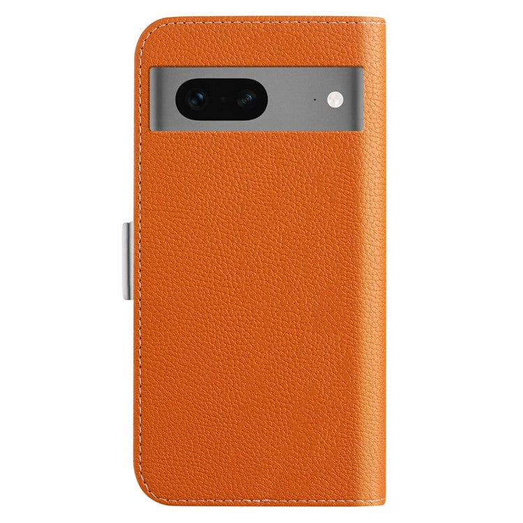 For Google Pixel 7 5G Litchi Texture PU Leather Full Protection Case Candy Color Phone Wallet Cover with Stand - Orange