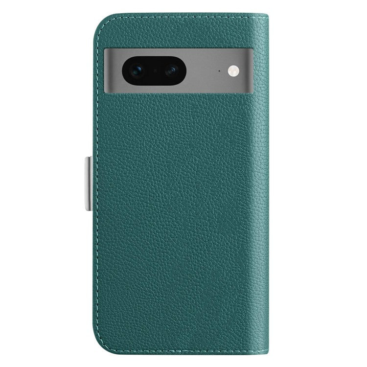 For Google Pixel 7 5G Litchi Texture PU Leather Full Protection Case Candy Color Phone Wallet Cover with Stand - Dark Green