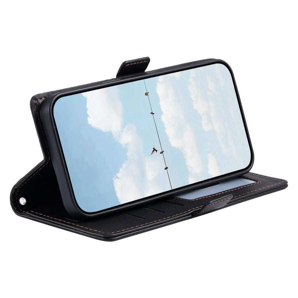 For iPhone 17 Pro Max Leather Case Rhombus Texture Wallet Stand Phone Cover with Wrist Strap - Black