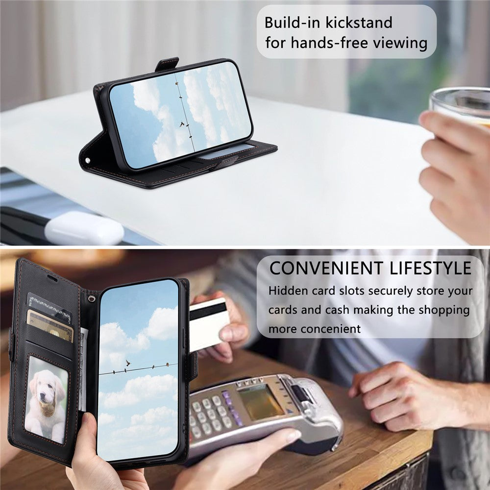 For iPhone 17 Pro Max Leather Case Rhombus Texture Wallet Stand Phone Cover with Wrist Strap - Black