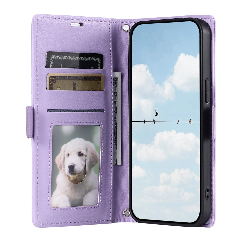 For iPhone 17 Pro Max Leather Case Rhombus Texture Wallet Stand Phone Cover with Wrist Strap - Purple
