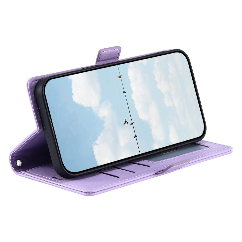 For iPhone 17 Pro Max Leather Case Rhombus Texture Wallet Stand Phone Cover with Wrist Strap - Purple