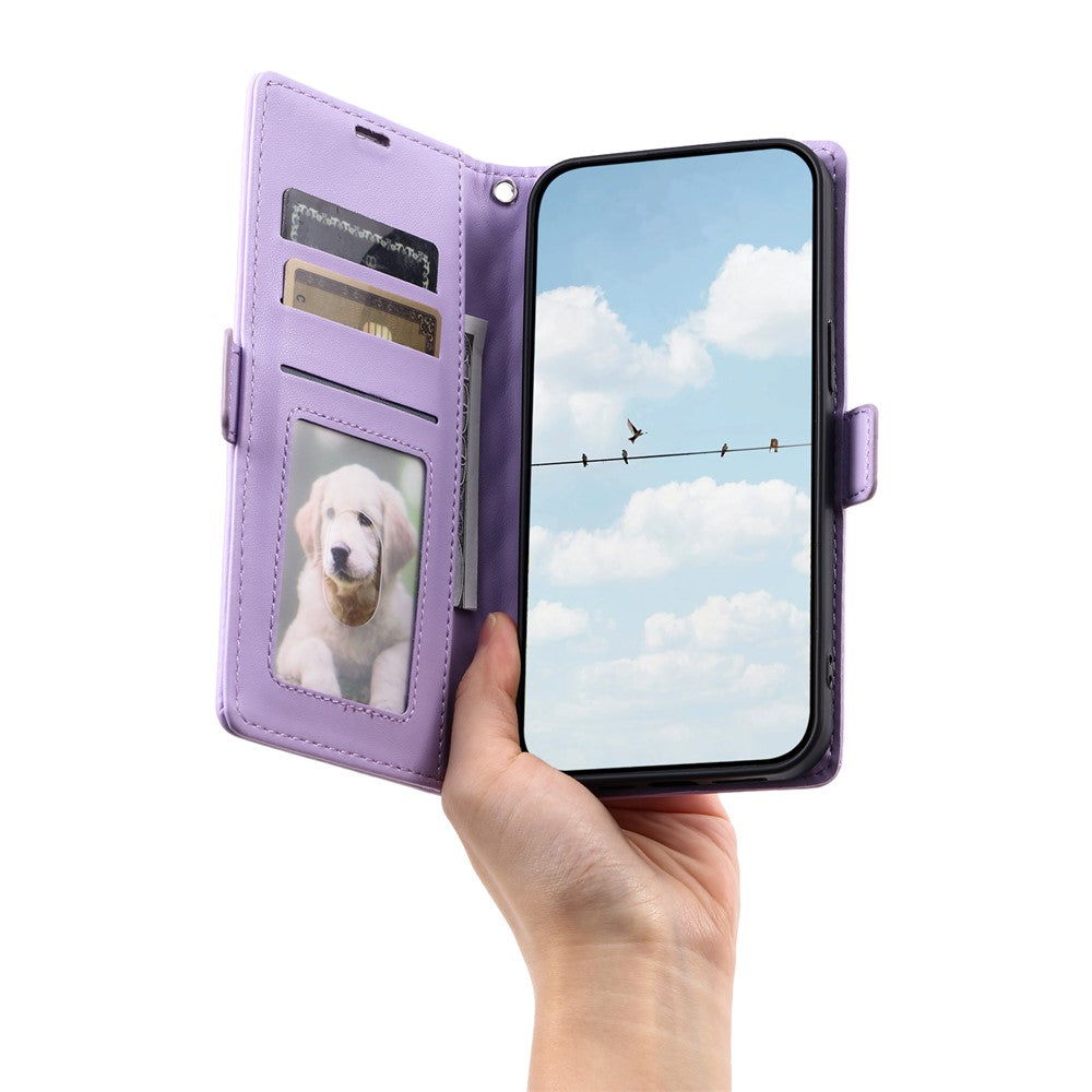 For iPhone 17 Pro Max Leather Case Rhombus Texture Wallet Stand Phone Cover with Wrist Strap - Purple