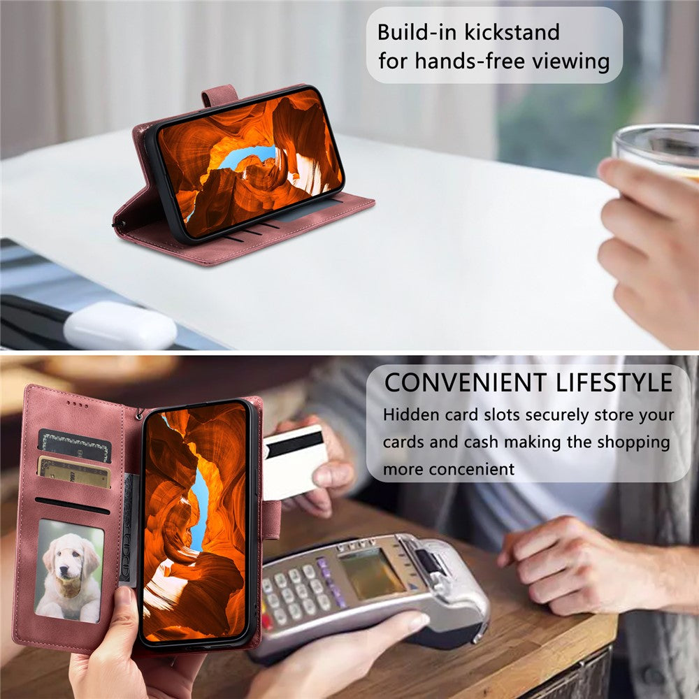 For iPhone 17 Pro Max Case Imprinted Totem Skin Feel Wallet Leather Phone Cover with Hand Strap - Rose Gold