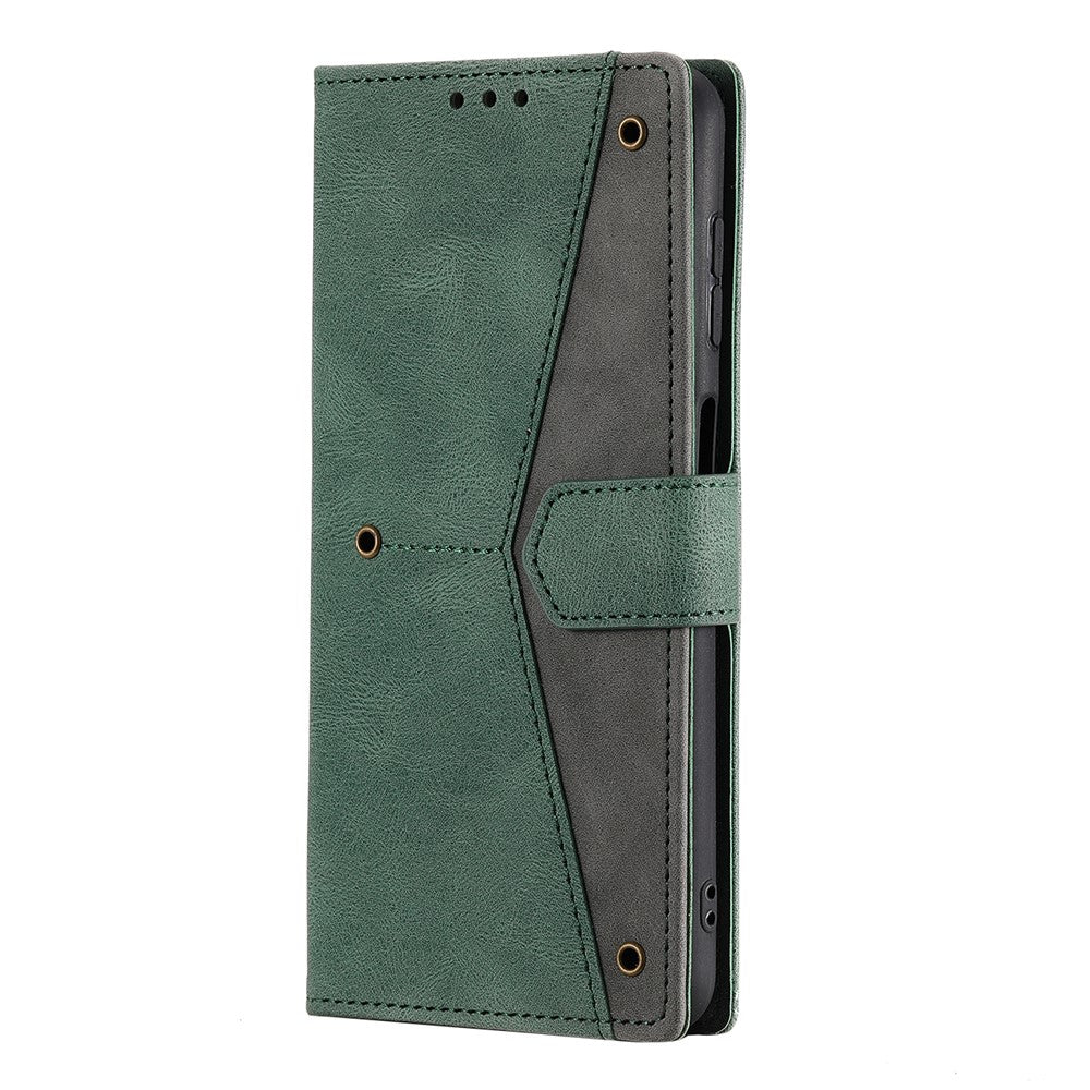 For iPhone 17 Pro Max Leather Case Splicing Stitching Wallet Phone Cover with Wrist Strap - Green