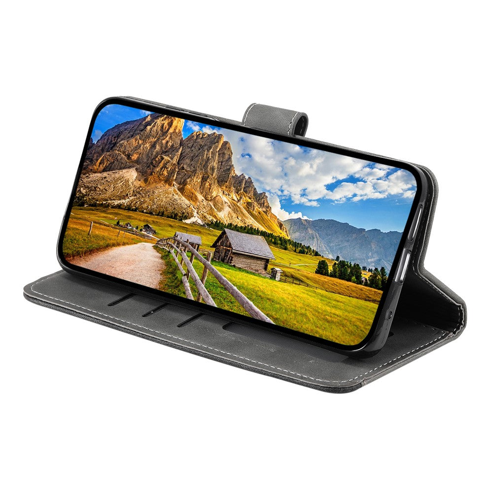 For iPhone 17 Pro Max Leather Case Splicing Stitching Wallet Phone Cover with Wrist Strap - Grey