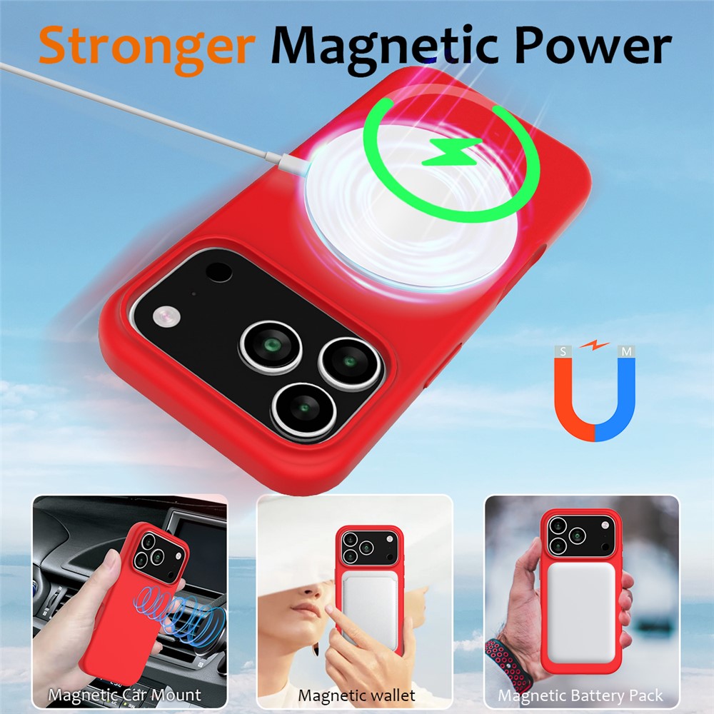 For iPhone 17 Pro Max Case Compatible with MagSafe Anti-Drop Liquid Silicone Phone Cover - Red