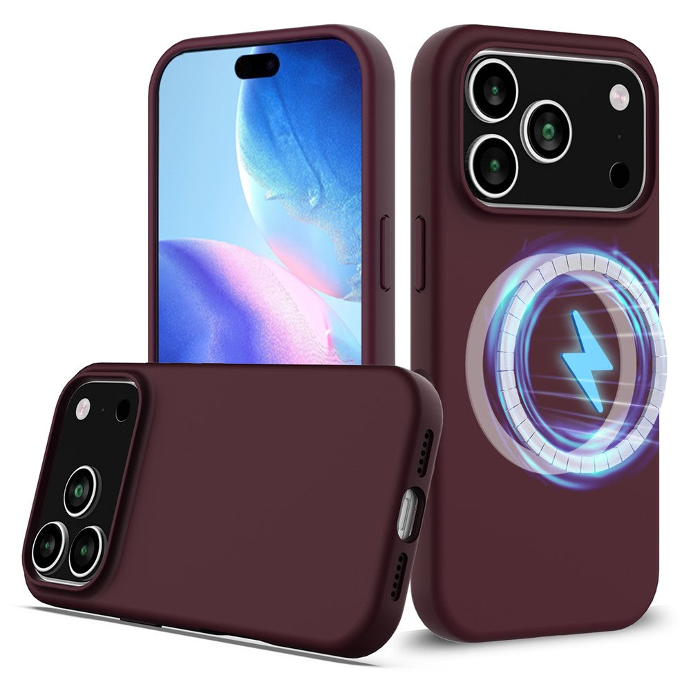 For iPhone 17 Pro Max Case Compatible with MagSafe Anti-Drop Liquid Silicone Phone Cover - Wine Red