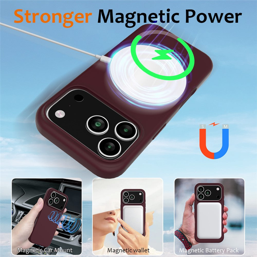 For iPhone 17 Pro Max Case Compatible with MagSafe Anti-Drop Liquid Silicone Phone Cover - Wine Red