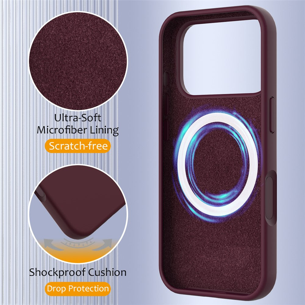 For iPhone 17 Pro Max Case Compatible with MagSafe Anti-Drop Liquid Silicone Phone Cover - Wine Red