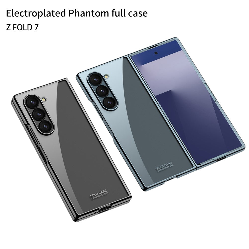 GKK For Samsung Galaxy Z Fold7 5G Case Electroplating Hard PC Tempered Glass Phone Cover with Screen Film - Black