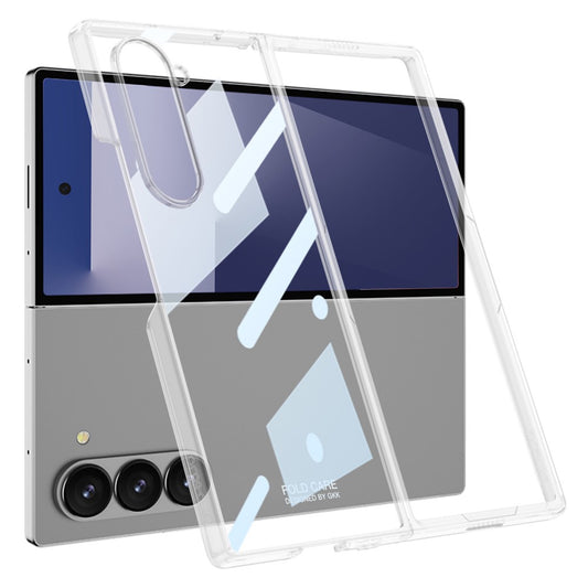 GKK For Samsung Galaxy Z Fold7 5G Case Electroplating Hard PC Tempered Glass Phone Cover with Screen Film - Transparent