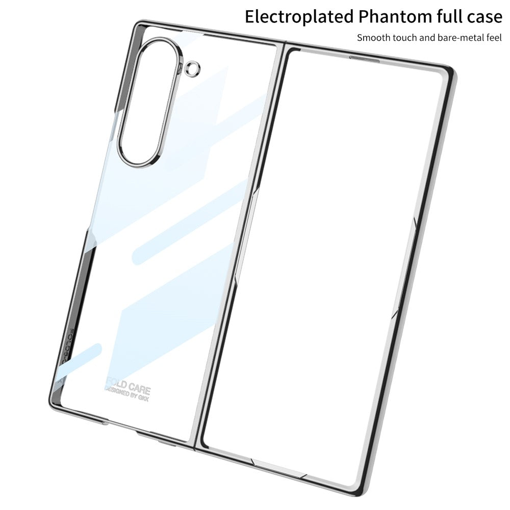 GKK For Samsung Galaxy Z Fold7 5G Case Electroplating Hard PC Tempered Glass Phone Cover with Screen Film - Transparent
