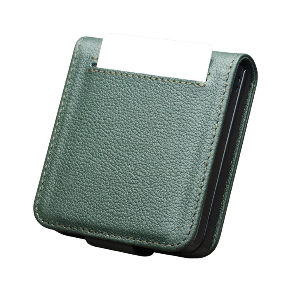 QIALINO For Samsung Galaxy Z Flip7 5G Case Card Holder Genuine Cow Leather Phone Cover - Green
