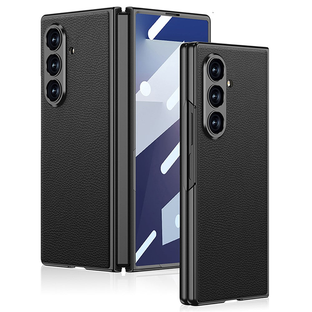 GKK For Samsung Galaxy Z Fold7 5G Case Drop Proof Skin Touch PU + PC + Tempered Glass Phone Cover - Black