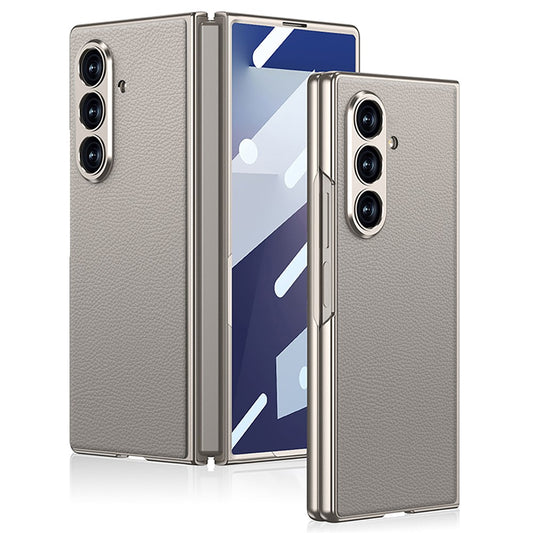 GKK For Samsung Galaxy Z Fold7 5G Case Drop Proof Skin Touch PU + PC + Tempered Glass Phone Cover - Titanium Grey
