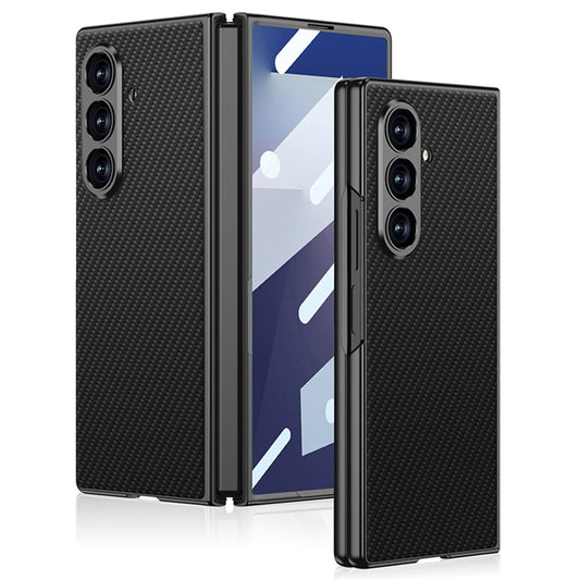 GKK For Samsung Galaxy Z Fold7 5G Case Drop Proof Skin Touch PU + PC + Tempered Glass Phone Cover - Carbon Fiber Texture