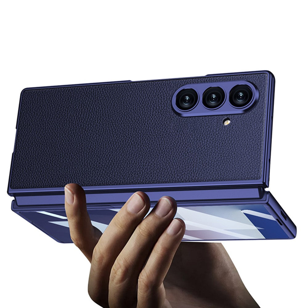 GKK For Samsung Galaxy Z Fold7 5G Case Drop Proof Skin Touch PU + PC + Tempered Glass Phone Cover - Carbon Fiber Texture