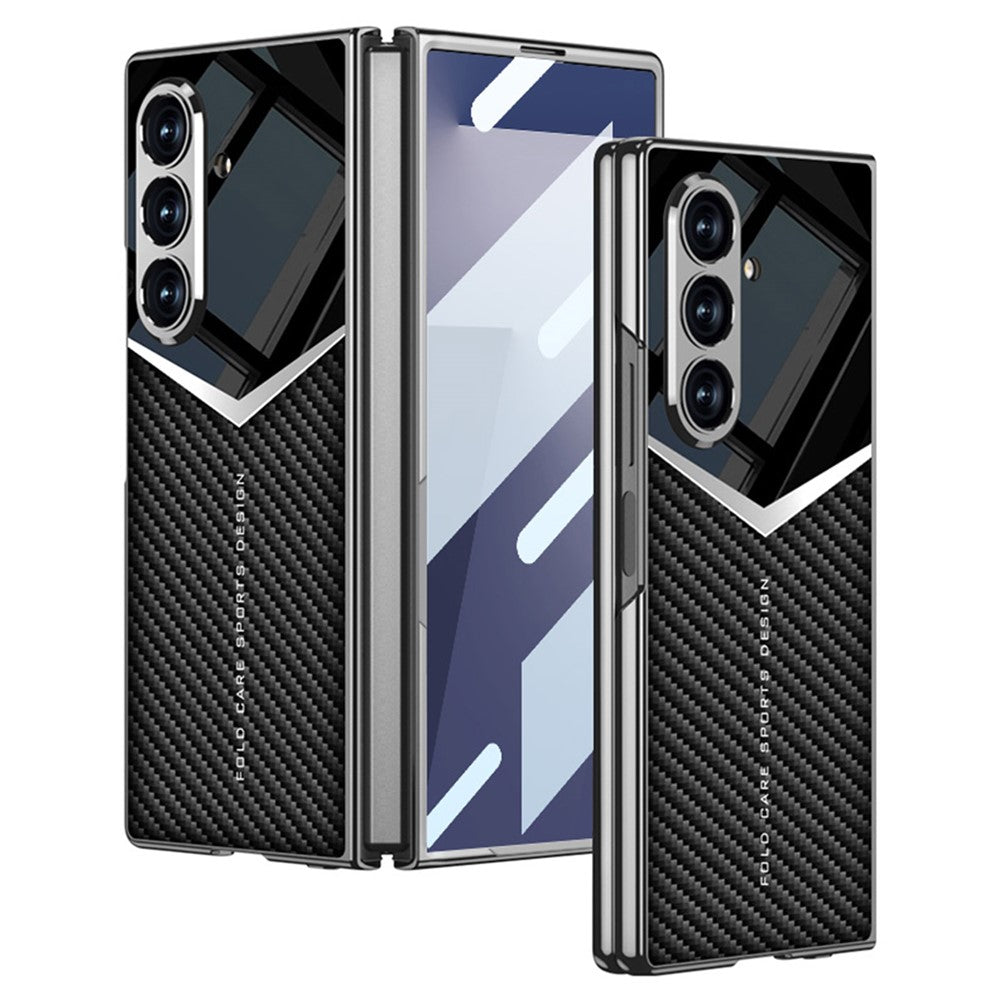 GKK For Samsung Galaxy Z Fold7 5G Cases Electroplating PU + PC + TPU Phone Cover - Carbon Fiber Texture