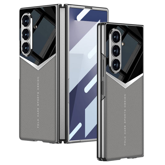 GKK For Samsung Galaxy Z Fold7 5G Cases Electroplating PU + PC + TPU Phone Cover with Front Film - Grey
