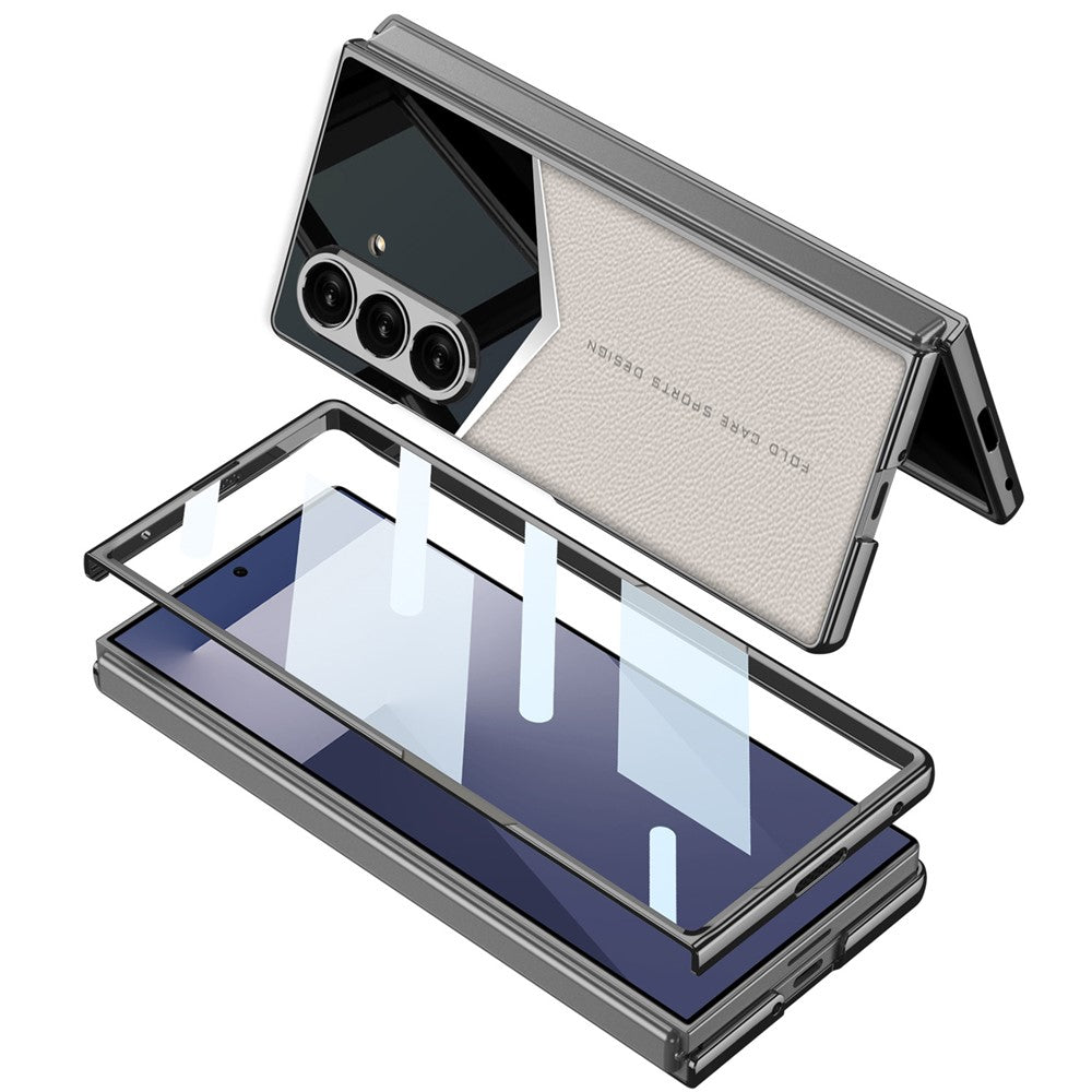 GKK For Samsung Galaxy Z Fold7 5G Cases Electroplating PU + PC + TPU Phone Cover with Front Film - Black
